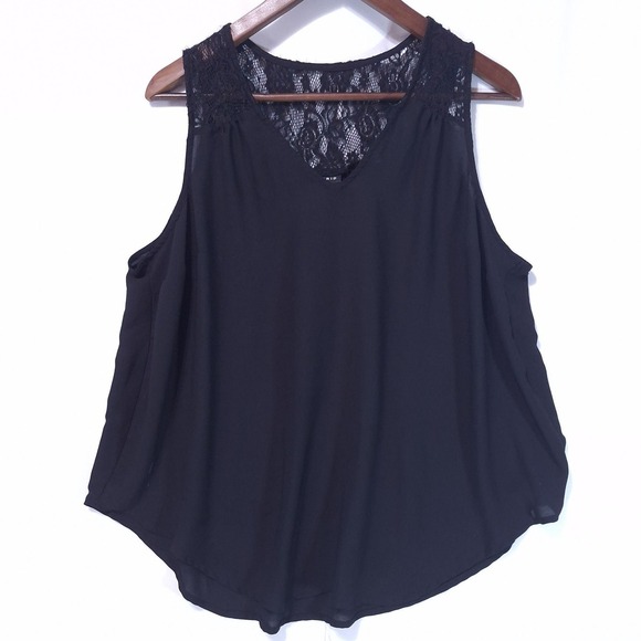 torrid Tops - Torrid Lace Yoke Chiffon Tank Top Women 0 Black Curved Hem Dark Academia Flowy